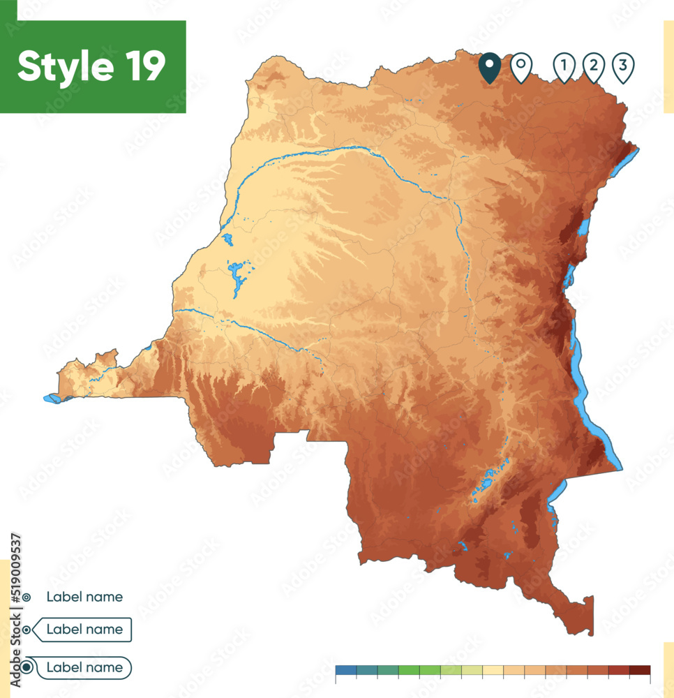 Democratic Republic of the Congo - high detailed physical map. Vector ...