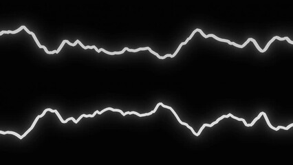 Poster - Glowing lines vibrate and move in waves on black background. Design. Moving voltage lines of electricity or musical rhythm. Ripples and waves on neon lines
