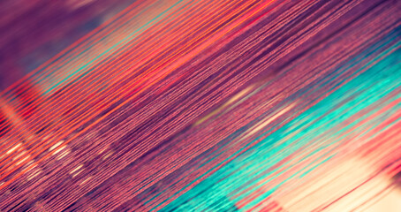 Poster - Multicolored straight strands texture background, sewing equipment, loom equipment at a garment factory