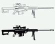 © tayeb - M82A1 Barrett anti-material sniper rifle, Coloring page, and colorful clipart character. gun design for t-shirt print, icon, logo, label, patch, or sticker. Vector illustration.