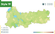 Vologda Region, Russia - High Detailed Physical Map. Vector Map. Dem Map.