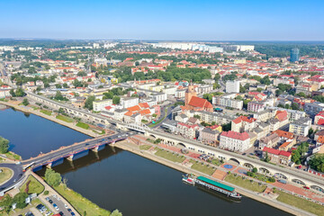 Wall Mural - Aerial view of Gorzów Wielkopolski town city at river Warta in Poland