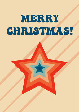 Retro greeting card Merry Christmas. Vintage Christmas card with star. Vector illustration