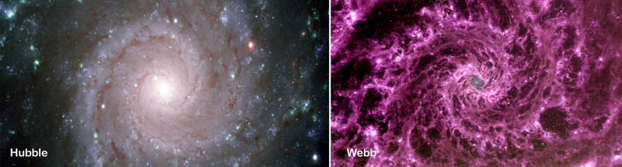 Wall Mural - hubble and webb space telescopes photos comparisons visual gains. m74, ngc 628, constellation pisces