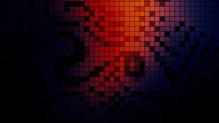 Poster - Colorful distortion and flickering in pixels. Motion. Pixel background flickers with colorful distortions and disappears. Background with distortions becomes normal