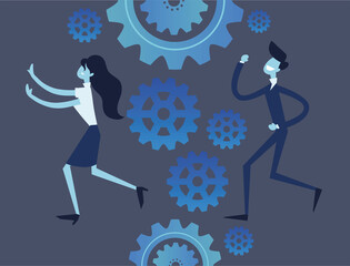 Wall Mural - business people running in gears