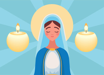 Sticker - cute virgin Mary and candles