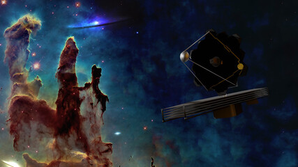 Wall Mural - james webb telescope somewhere in extreme deep outer space near pillars of creations and space dust.