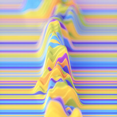 Leinwandbilder - Abstract landscape of colorful wavy stripes. Stylized 3d rendering digital illustration. Geometric background