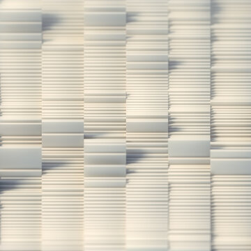 Wavy stacks of white rectangular shapes. Abstract representation of arithmetic data processing 3d rendering illustration