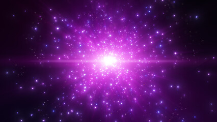 Wall Mural - Pink purple dust particles explosion, Light ray beam effect.