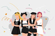 A black and white fashion style idol girl group. flat design style vector illustration.