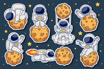 hand drawn cute astronaut design sticker illustration