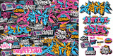 Fototapeta Młodzieżowe - A set of colorful graffiti art sticker illustrations. Cool graffiti sticker for background, print, and textile. Street art urban theme