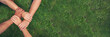 © aFotostock - Banner four hands Diverse multiethnic Partner team together. Top View Teamwork group of four multiracial people join hands together. Above view Diversity people hand join four partners team trust