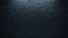 Black, 3D Wall Background With Tiles. Futuristic, Tile Wallpaper With Diamond Shaped, Polished Blocks. 3D Render