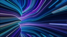 Lilac, Turquoise And Blue Colored Streaks Form Colorful Neon Tunnel. 3D Render.