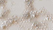 Light Modern Surface With Triangular Pyramids. White, Geometric 3d Wallpaper.