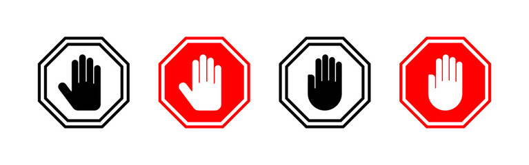 Wall Mural - Stop icon vector. stop road sign. hand stop sign and symbol. Do not enter stop red sign with hand