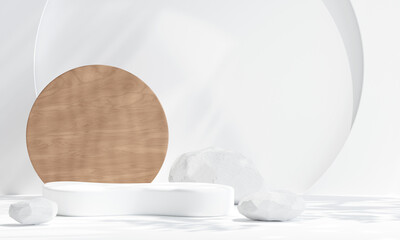 White stone with podium for product presentation. Mockup for exhibitions, 3d illustration.