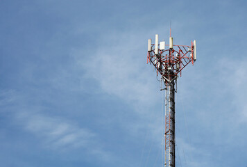 telecommunication tower with blue sky satellite communication technology