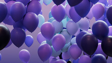 Colorful Celebration Balloons In Blue, Violet And Turquoise. Youthful Background.