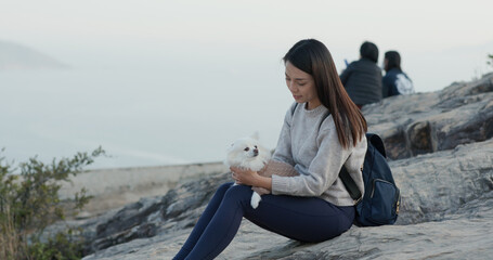 Canvas Print - Woman go hiking with her dog