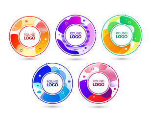 Poster - Abstract circle logos. Corporate identity. Pattern with dynamic form elements. Fluid blend and line waves. Liquid geometric shapes. Company colorful emblems set. Vector design concept