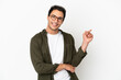 © luismolinero - Caucasian handsome man over isolated white background happy and pointing up