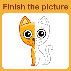 Wall Mural - Connect the dot and complete the picture. Simple coloring book of cat. Drawing game for children