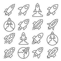 Wall Mural - Rocket line icon set on white background