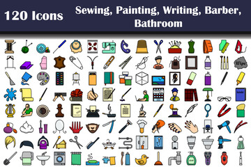 Canvas Print - 120 Icons Of Sewing, Painting, Writing, Barber, Bathroom