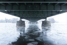Germany, Brandenburg, Potsdam, Ice Floating Under Glienicke Bridge