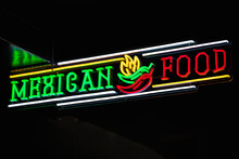 Neon Sign Advertising Mexican Food Restaurant