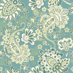  Seamless Paisley pattern in indian batik style. Floral vector illustration