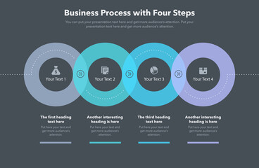 Leinwandbilder - Modern business process template with four steps - dark version. Slide for business presentation.