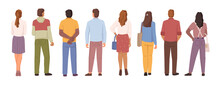 Man And Woman View From Back Isolated Cartoon Characters Set On White. Young Human Person Diversity, Standing People, Businessmen And Workers, Students And Employers