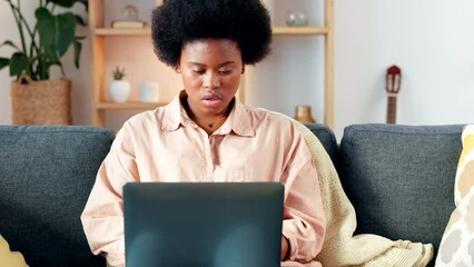 Aufkleber - A tired and overworked student with deadlines typing an assignment while sitting on a couch. A young woman struggling to cope with the workload and suffering from a headache in her house