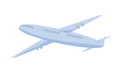 Fototapete - Flight by passenger airplane semi flat color vector object. Safe aircraft. Full sized item on white. Travelling by air simple cartoon style illustration for web graphic design and animation