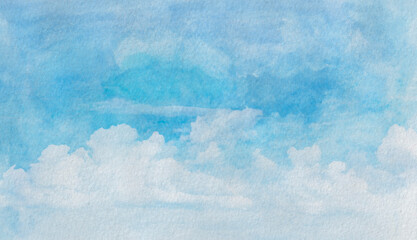 Wall Mural - watercolor illustration art abstract blue color texture background, clouds and sky pattern. watercol