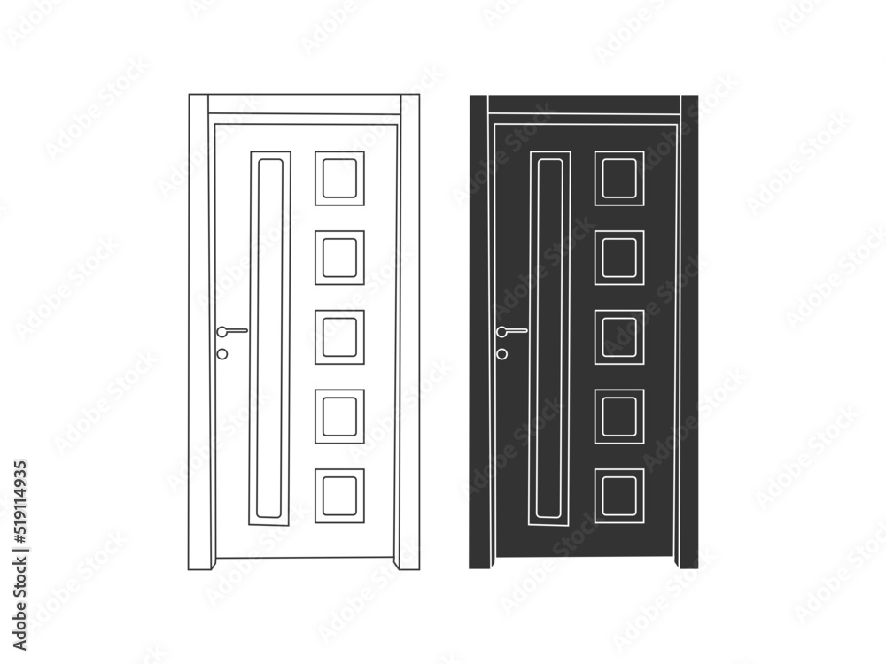 Modern wooden opened and closed door vector in different positions ...