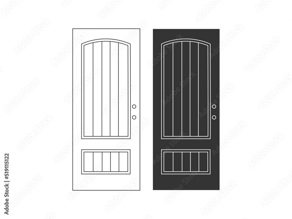 Modern wooden opened and closed door vector in different positions ...