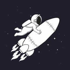 Wall Mural - cute spaceman flies to space