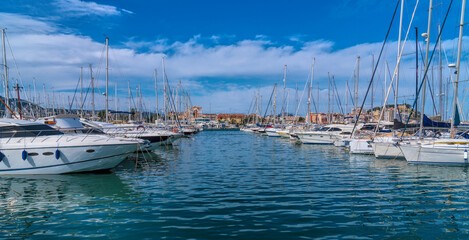 Wall Mural - Denia marina Alicante Spain with boats yachts and view to castle