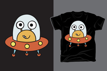 Poster - Funny monster alien in flying saucer t shirt design