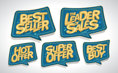 Wall Mural - Best seller, leader of sales, hot offer, super offer, best buy - advertising sale stickers, speech bubbles