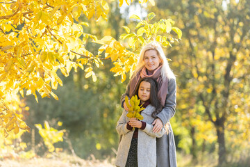 Wall Mural - mother with her daughter in autumnal alley