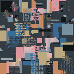 Aufkleber - postmodern aesthetics inspired vector graphic pattern made with abstract geometric shapes