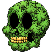 Cartoon Weed Skull. Vector Clip Art Illustration With Simple Gradients. All In One Single Layer.