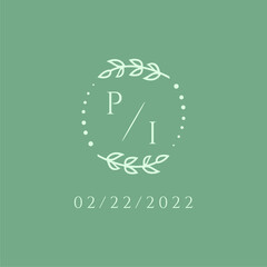 PI initial modern monogram wedding with creative circle line